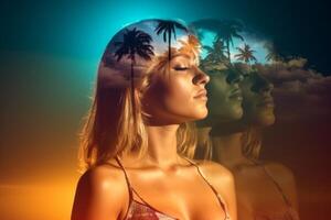 Summer Themed Double Exposure Bikini Portrait Generative AI photo