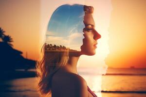 Summer Themed Double Exposure Bikini Portrait Generative AI photo