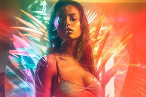Summer Themed Double Exposure Bikini Portrait photo