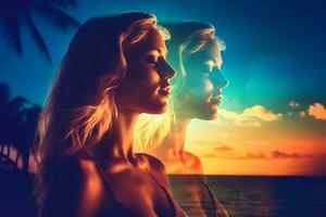 Summer Themed Double Exposure Bikini Portrait Generative AI photo