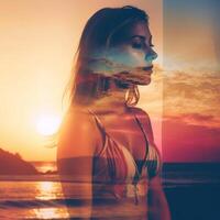 Summer Themed Double Exposure Bikini Portrait photo