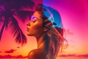 Summer Themed Double Exposure Bikini Portrait photo