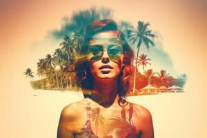 Summer Themed Double Exposure Bikini Portrait Generative AI photo