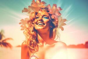 Summer Themed Double Exposure Bikini Portrait photo