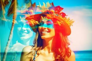 Summer Themed Double Exposure Bikini Portrait photo