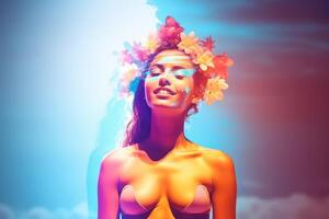 Summer Themed Double Exposure Bikini Portrait Generative AI photo