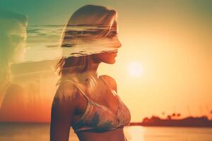 Summer Themed Double Exposure Bikini Portrait photo