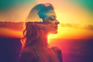 Summer Themed Double Exposure Bikini Portrait photo