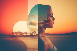 Summer Themed Double Exposure Bikini Portrait photo