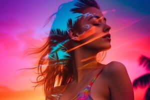 Summer Themed Double Exposure Bikini Portrait photo