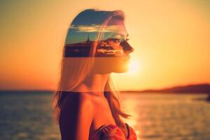 Summer Themed Double Exposure Bikini Portrait photo