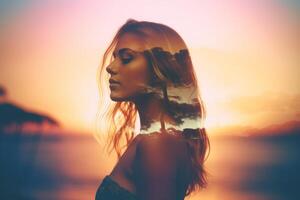 Summer Themed Double Exposure Bikini Portrait photo