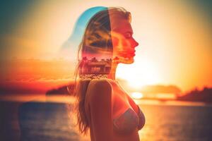 Summer Themed Double Exposure Bikini Portrait photo