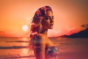 Summer Themed Double Exposure Bikini Portrait photo