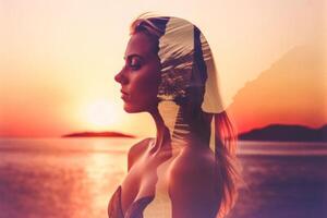 Summer Themed Double Exposure Bikini Portrait photo