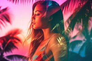 Summer Themed Double Exposure Bikini Portrait photo