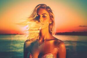 Summer Themed Double Exposure Bikini Portrait photo