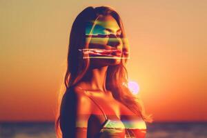 Summer Themed Double Exposure Bikini Portrait Generative AI photo