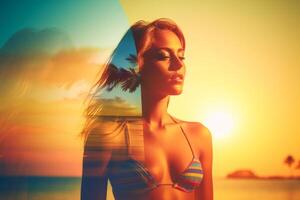 Summer Themed Double Exposure Bikini Portrait photo