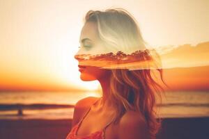 Summer Themed Double Exposure Bikini Portrait photo