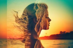 Summer Themed Double Exposure Bikini Portrait photo