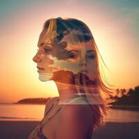 Summer Themed Double Exposure Bikini Portrait Generative AI photo