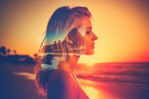 Summer Themed Double Exposure Bikini Portrait photo
