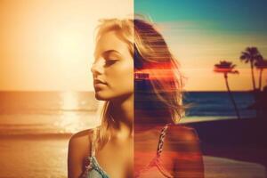 Summer Themed Double Exposure Bikini Portrait photo