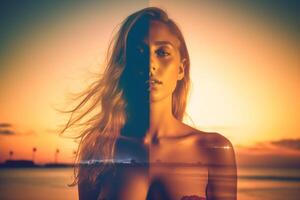 Summer Themed Double Exposure Bikini Portrait photo