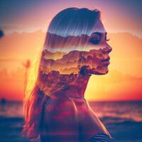 Summer Themed Double Exposure Bikini Portrait Generative AI photo