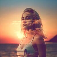 Summer Themed Double Exposure Bikini Portrait photo