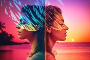 Summer Themed Double Exposure Bikini Portrait photo