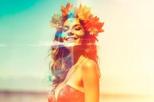 Summer Themed Double Exposure Bikini Portrait photo