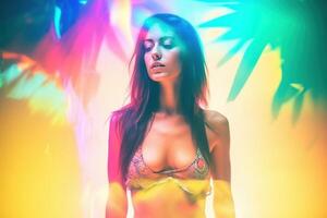 Summer Themed Double Exposure Bikini Portrait Generative AI photo