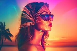 Summer Themed Double Exposure Bikini Portrait Generative AI photo