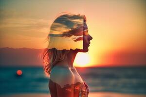 Summer Themed Double Exposure Bikini Portrait Generative AI photo