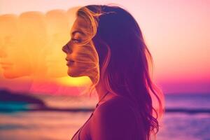 Summer Themed Double Exposure Bikini Portrait photo