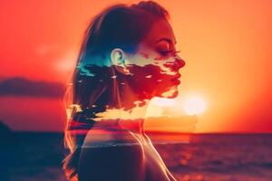 Summer Themed Double Exposure Bikini Portrait photo
