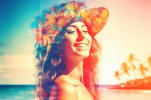 Summer Themed Double Exposure Bikini Portrait photo