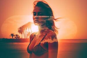 Summer Themed Double Exposure Bikini Portrait photo