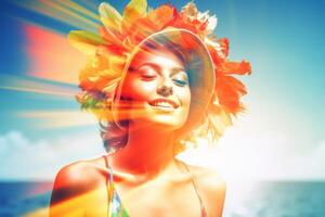 Summer Themed Double Exposure Bikini Portrait photo