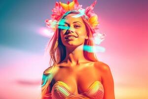Summer Themed Double Exposure Bikini Portrait photo