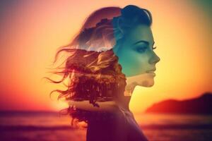 Summer Themed Double Exposure Bikini Portrait photo