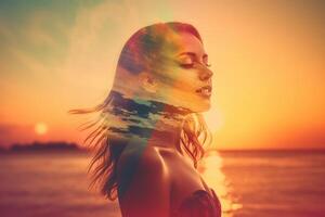 Summer Themed Double Exposure Bikini Portrait photo