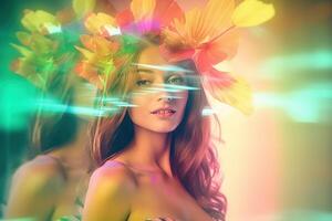 Summer Themed Double Exposure Bikini Portrait Generative AI photo