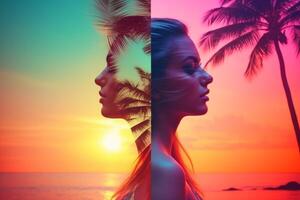 Summer Themed Double Exposure Bikini Portrait photo