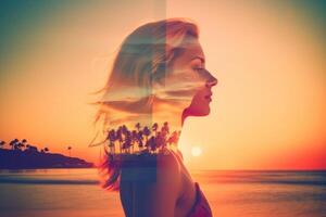 Summer Themed Double Exposure Bikini Portrait photo