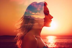 Summer Themed Double Exposure Bikini Portrait photo