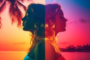 Summer Themed Double Exposure Bikini Portrait photo