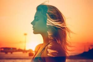 Summer Themed Double Exposure Bikini Portrait photo